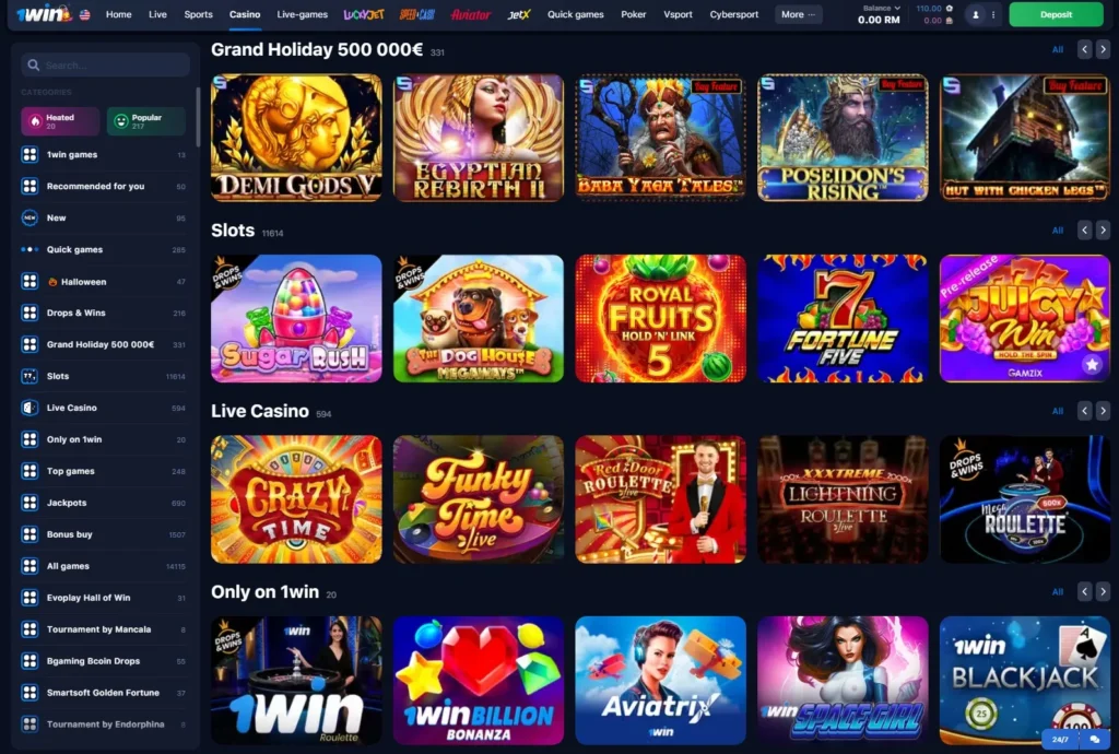 Lobby de juegos de 1WIN Online Casino