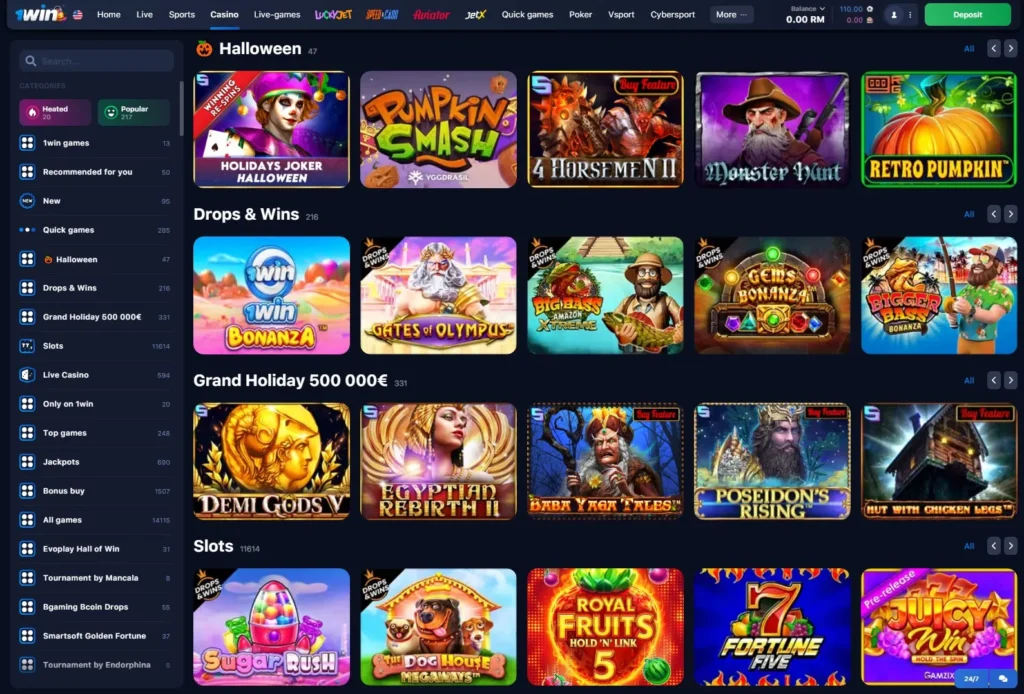 Lobby de juegos del casino en línea 1WIN