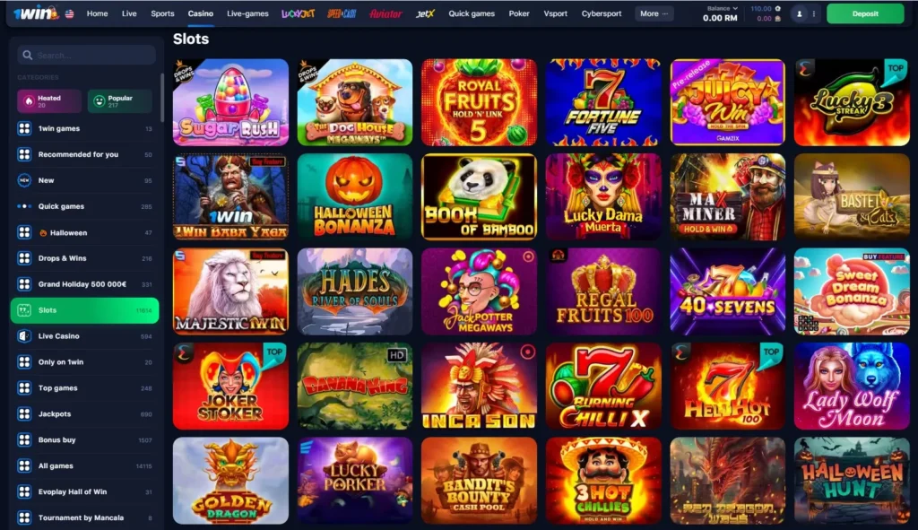 Juegos de tragamonedas del casino en línea 1WIN