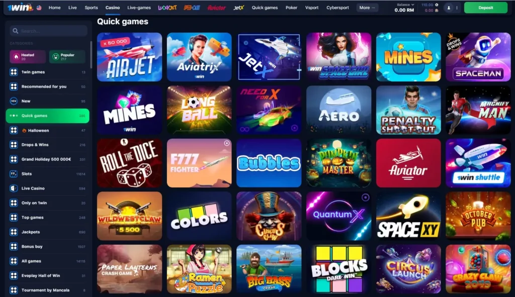 Juegos instantáneos del casino en línea 1WIN