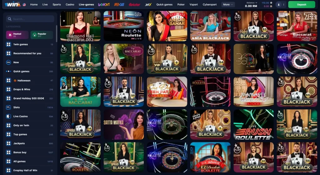 Juegos con crupieres en vivo de 1WIN Casino